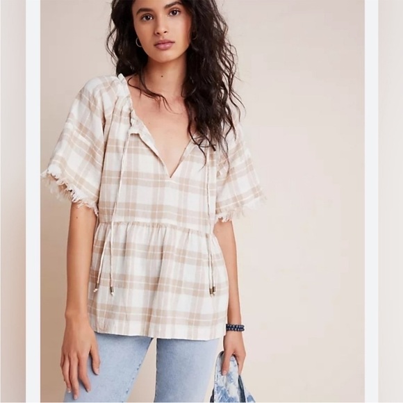 Anthropologie Pilcro & The Letterpress Bette Babydoll Blouse, Linen Blend - Picture 1 of 4